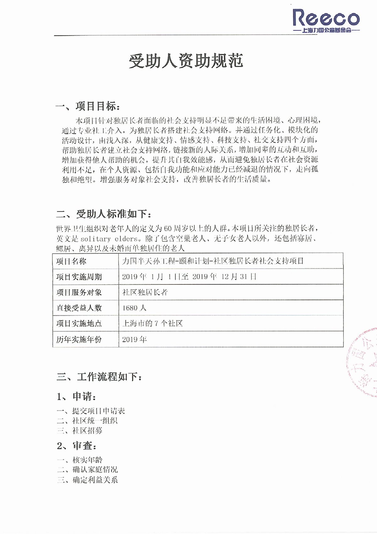 2019年項目受益人标準